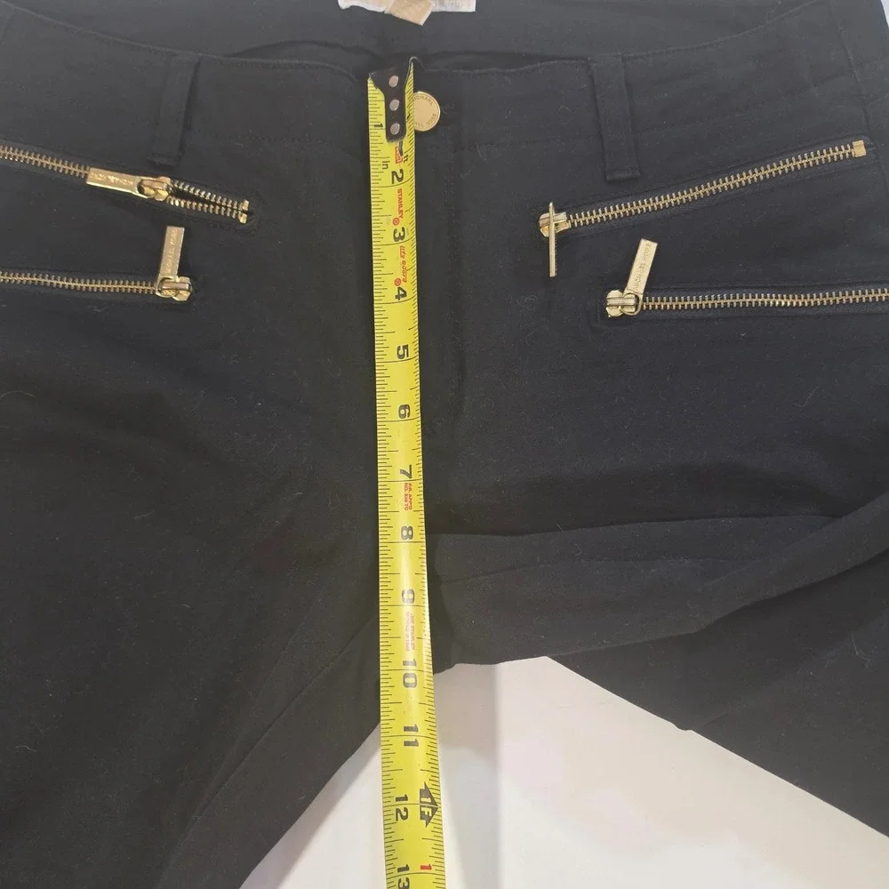 Michael Kors Womens Black Gold Zipper Skinny DesignerPants Trousers Size 10